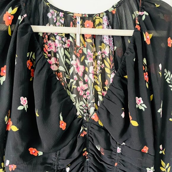 Free People Final Rose Deep V-Neck Long Sleeve Ruched Blouse - Picture 2 of 6